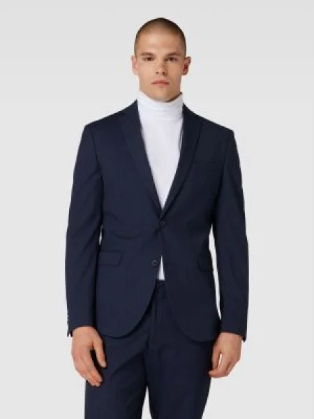 Marynarka zapinana na dwa z kołnierzem z połami model ‘Pure’ S.oliver Black Label niebieska