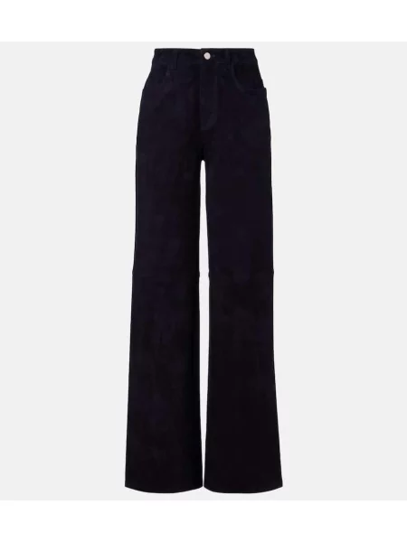 Pantaloni Stouls cu talie înaltă din piele de căprioară albastru