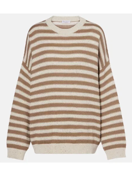Pulover Brunello Cucinelli cu dungi bej
