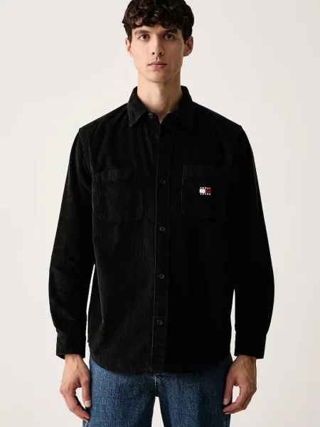 Tommy Jeans cămașă pentru bărbați din catifea reiată negru
