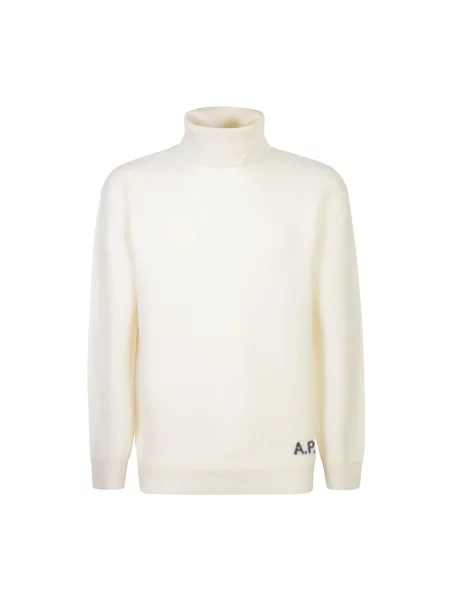 Sweter A.p.c. wełniany do golfa retro beżowy