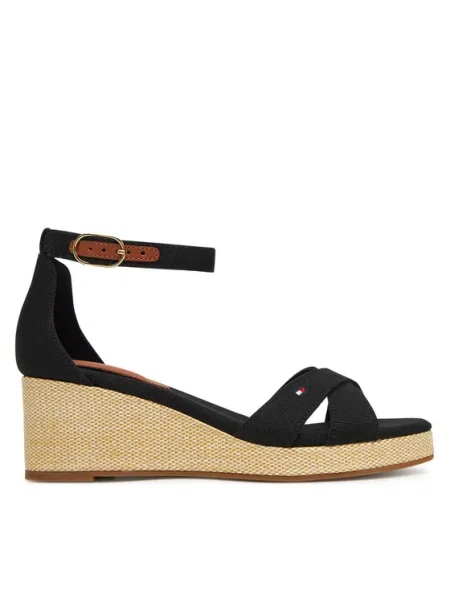 Tommy Hilfiger Espadrile Flag Criss-Cros Mid Wedge Espad negru