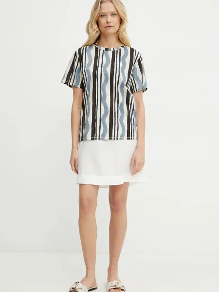 Max Mara Leisure spódnica lniana mini prosta biały