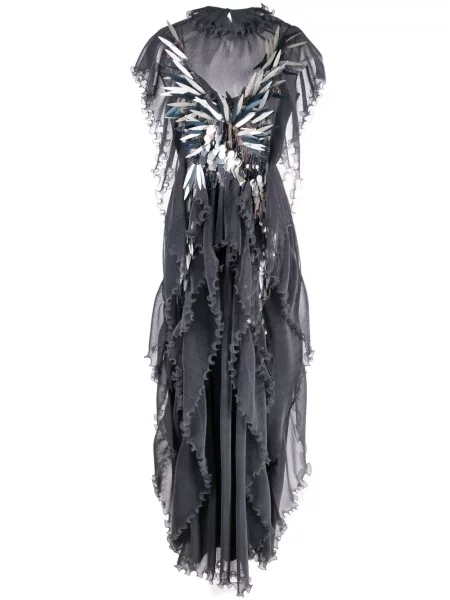 Rochie maxi Alberta Ferretti cu volane gri
