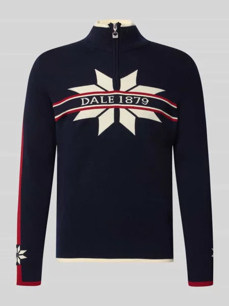Sweter wełniany z nadruk z logo model Nale' Dale Of Norway granatowy