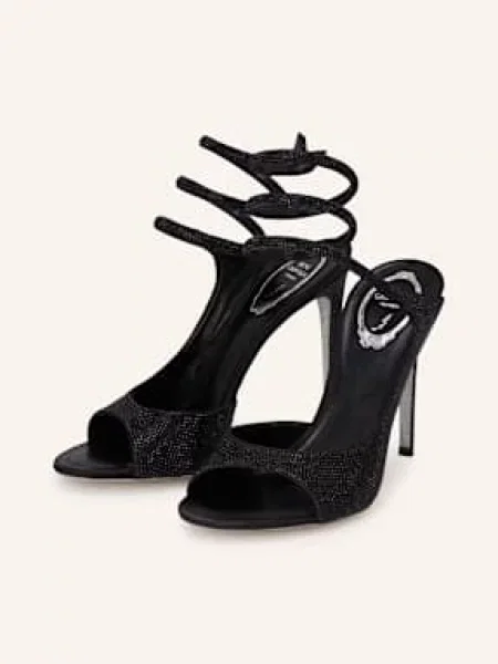 Sandály René Caovilla s otevřenou patou s kamínky černé