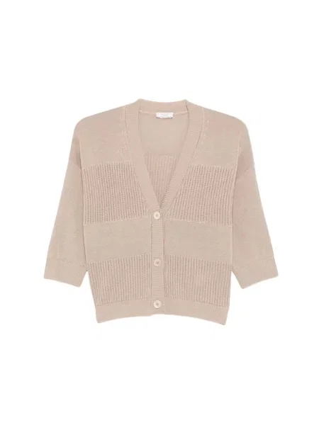 Dzianinowy sweter Peserico z dekoltem w serek ze ściągaczem beżowy