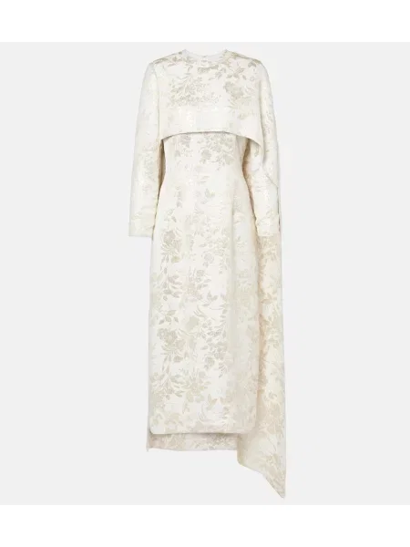 Sukienka midi Markarian w kwiatki żakardowa do kolan biała