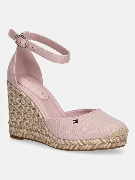 Tommy Hilfiger espadrilky na platforme po celej dĺžke dámske FLAG HIGH WEDGE ESPAD CLOSED TOE ružová