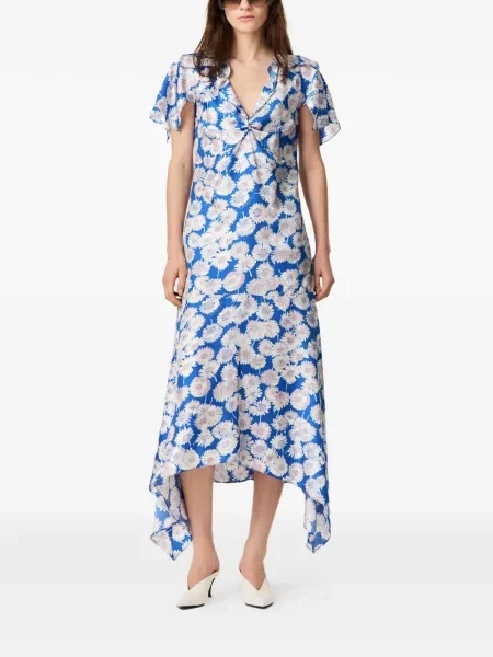 Μεταξωτή φλοράλ φόρεμα Stella Mccartney με σχέδιο μπλε