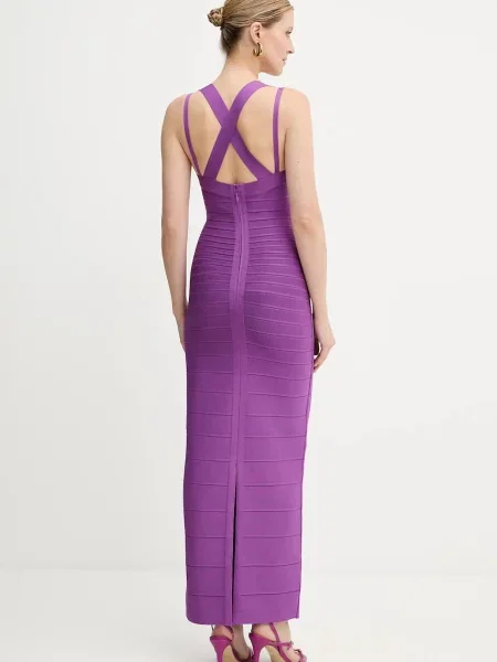 Herve Leger sukienka Sutton maxi dopasowana fioletowy