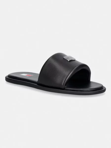 Tommy Jeans pantofle na plochém kožené TJW SOFT PADDED CASUAL SLIDE černé