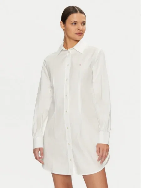 Tommy Jeans Rochie tip cămașă alb