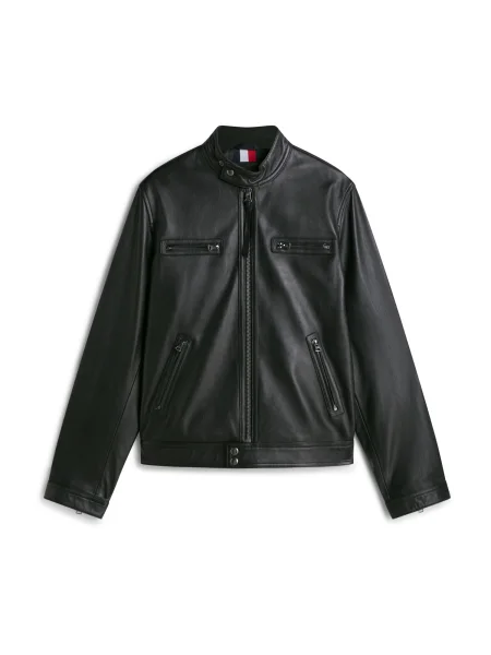 Tommy Hilfiger Usnjena jakna Racer črna
