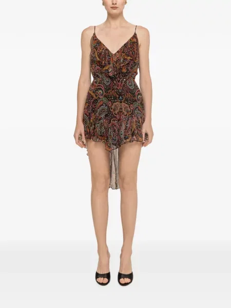 Rochie mini Nissa de mătase asimetrică negru