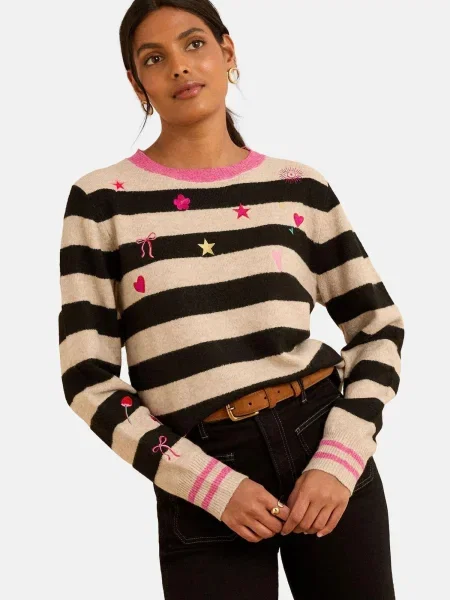Love & roses Pulover bej / roz negru