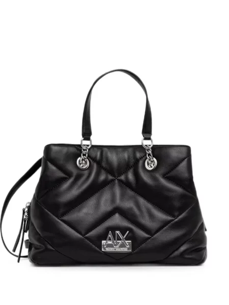Matlasat geantă shopper Armani Exchange cu autograf negru