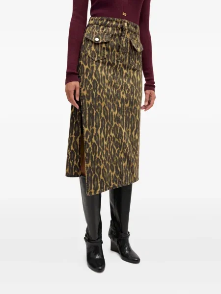 Spódnica midi Ganni z nadrukiem do kolan brązowa