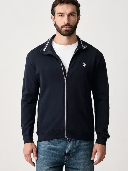 U.S. Polo Assn. bluza rozpinana z bawełną Luxe DHM Zip Through Funnel granatowa
