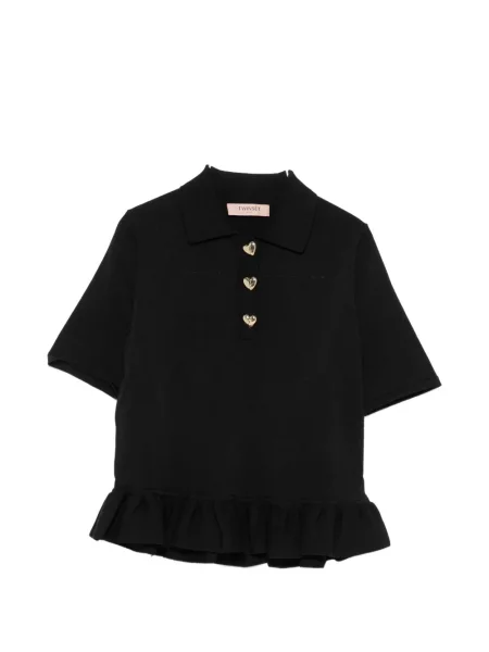 Tricou polo Twinset cu motiv cu inimi negru