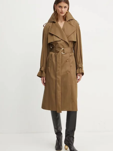 Шлифер Bardot HALLE дамски преходен модел с двуредно закопчаване зелено