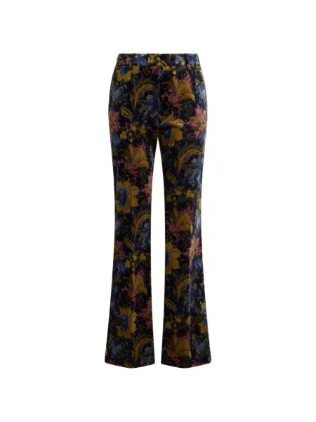 Pantaloni Etro de catifea cu model floral albastru