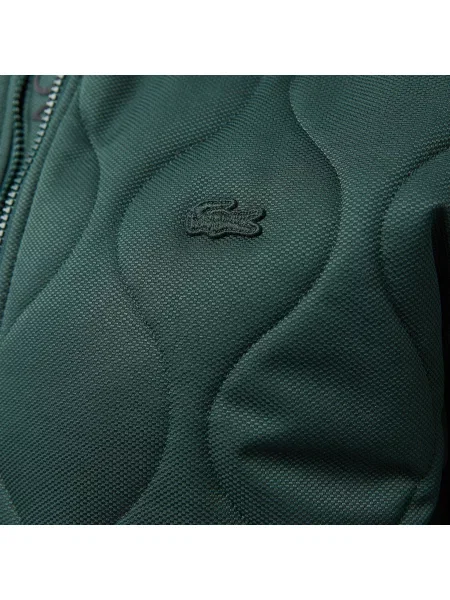 Lacoste Relaxed Fit Ciemnozielona Pikowana Kurtka Z Kołnierzem zielona
