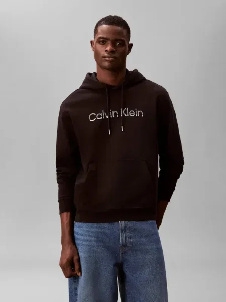 Jachetă cu glugă Calvin Klein cu glugă din material terry negru