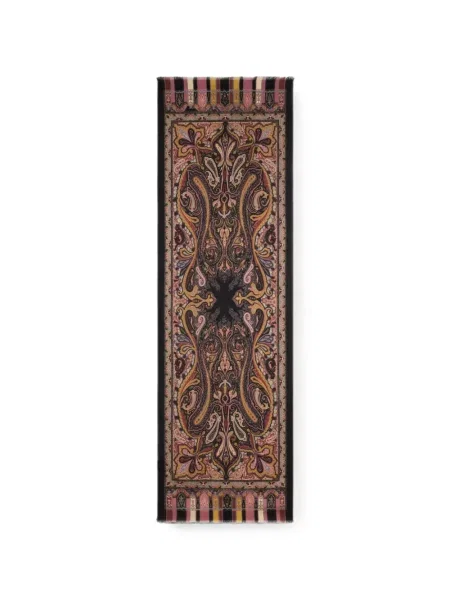 Fular Etro de lână cu model paisley negru