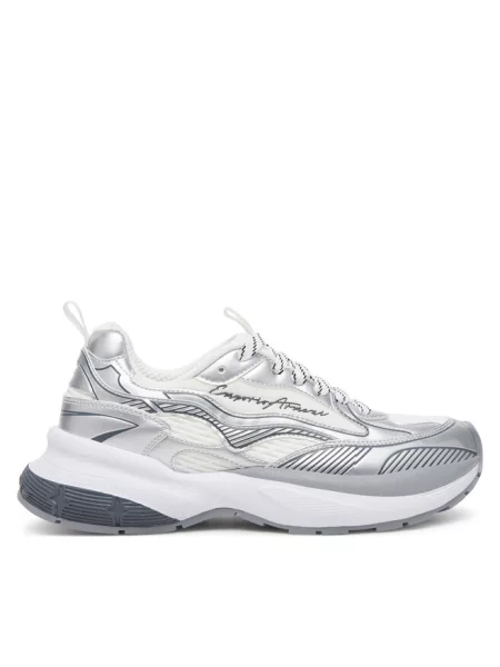 Emporio Armani Buty Kobieta 39 EU Srebrne Sneakersy z Białymi Szczegółami szary