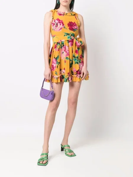 Hedvábné květinové šaty Dolce & Gabbana Pre-owned s potiskem žluté