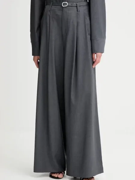 ISABELLE BLANCHE pantaloni din lână drept high waist gri