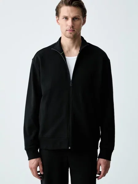 BOSS Green hanorac cu pentru bărbați cu SW_Collar Full Zip negru