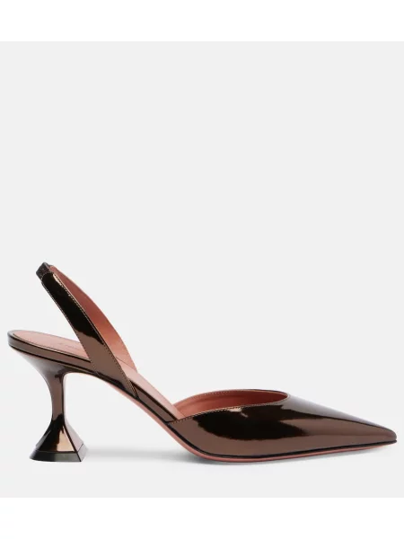 Pantofi cu toc Amina Muaddi din piele slingback maro