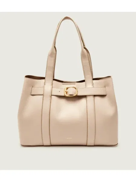 Geantă Calvin Klein Buckle Medium Tote Écru alb