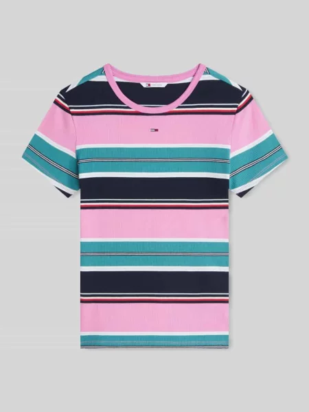 T-shirt o kroju slim fit z mieszanka bawełny z prążkowana dzianina Tommy Jeans