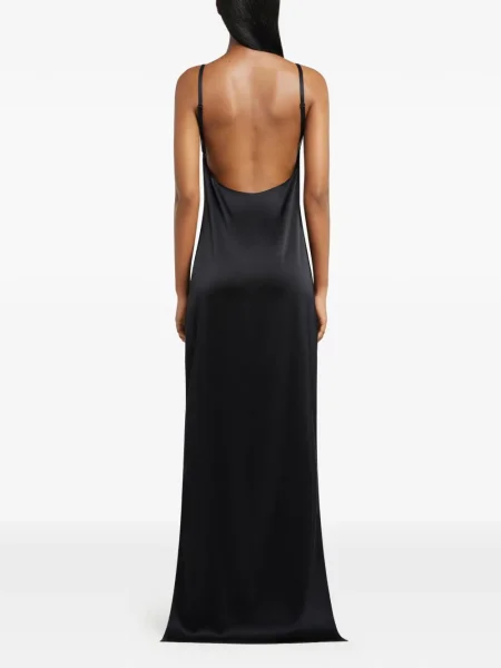 Rochie maxi Courreges din satin cu spatele deschis lungă negru