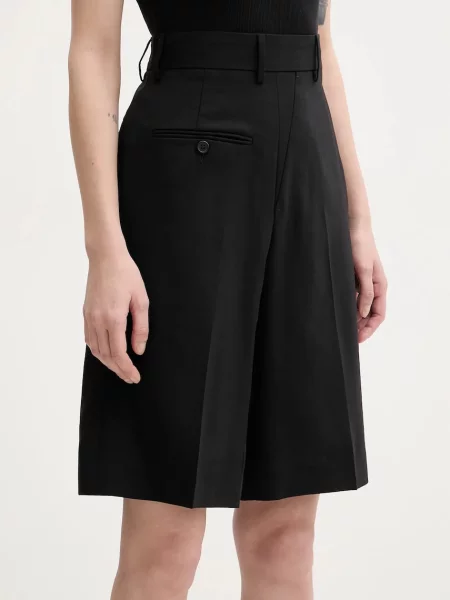 Вълнени къси панталони Maison Margiela с изчистен дизайн с висока талия черно