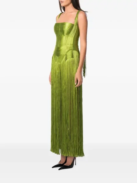 Rochie maxi Norina St cu franjuri verde