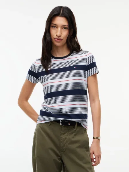 Tommy Jeans Tričko ESS námornícka modrá / červená biela