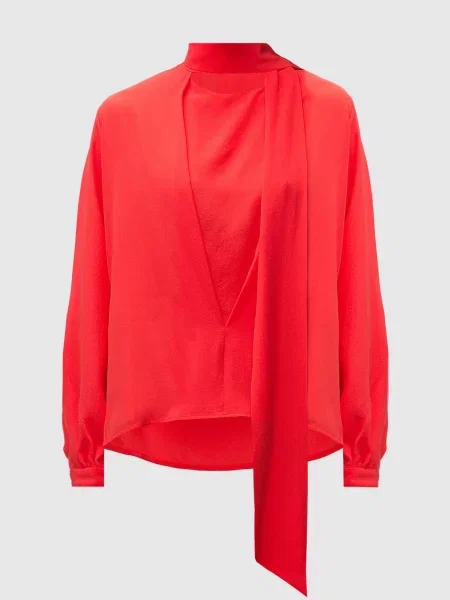 Блуза з шовку з коміром-аскот Victoria Beckham червона