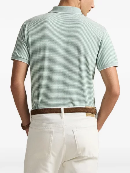 Кожена поло тениска Polo Ralph Lauren с връзки на райета кафяво