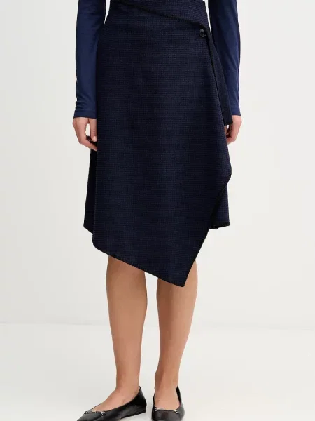 Sisley fustă din amestec de lână bleumarin midi evazați