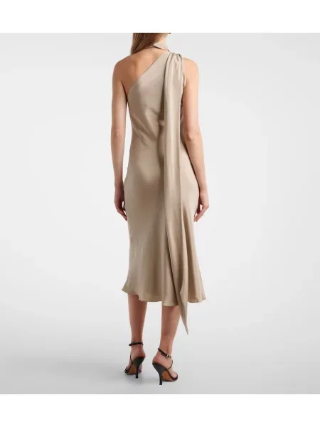Rochie maxi Max Mara de mătase eleganta cu un umăr gol gri
