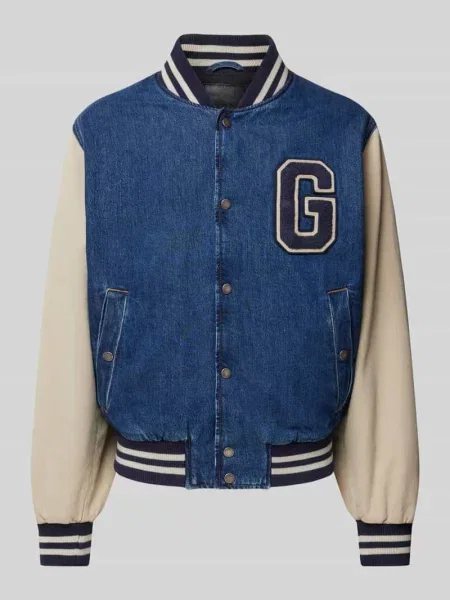 Kurtka baseballowa z imitacji denimu model ‘DENIM VARSITY’ Gant niebieska