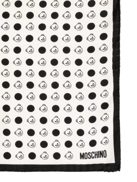 Ursuleț de pluș fular Moschino de mătase cu buline alb