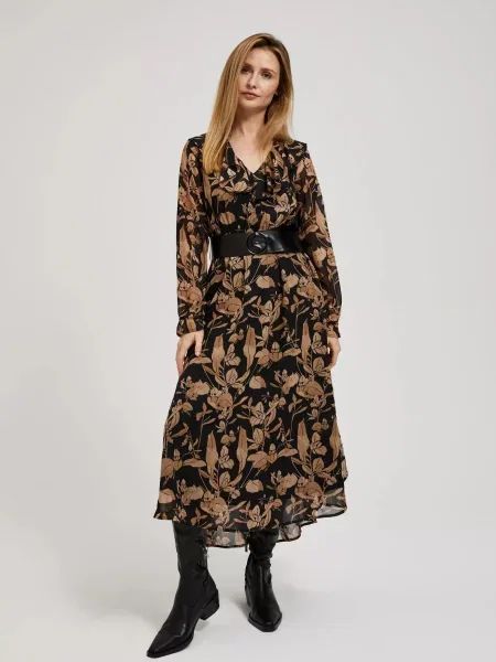 Rochie Marisse cu model floral cu imagine evazată negru