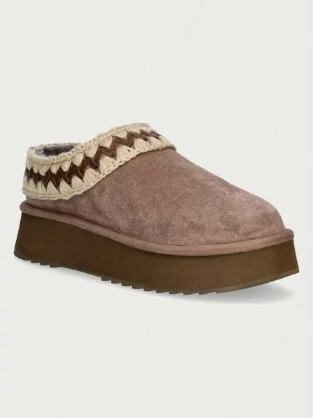 Mou papuci de casă pentru femei din piele întoarsă Platform Clog Suede Leather St bej