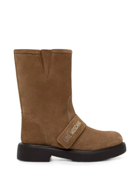 Botine Love Moschino cu bretele cu autograf maro