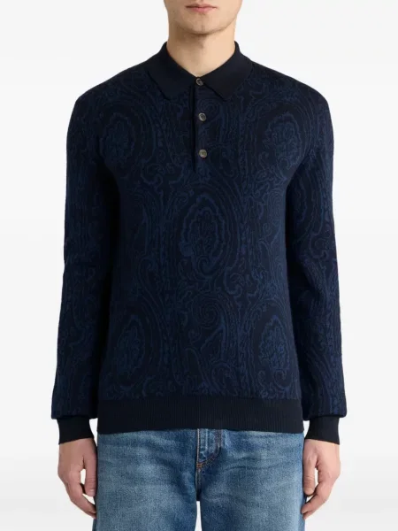 Tricou polo Etro de lână albastru